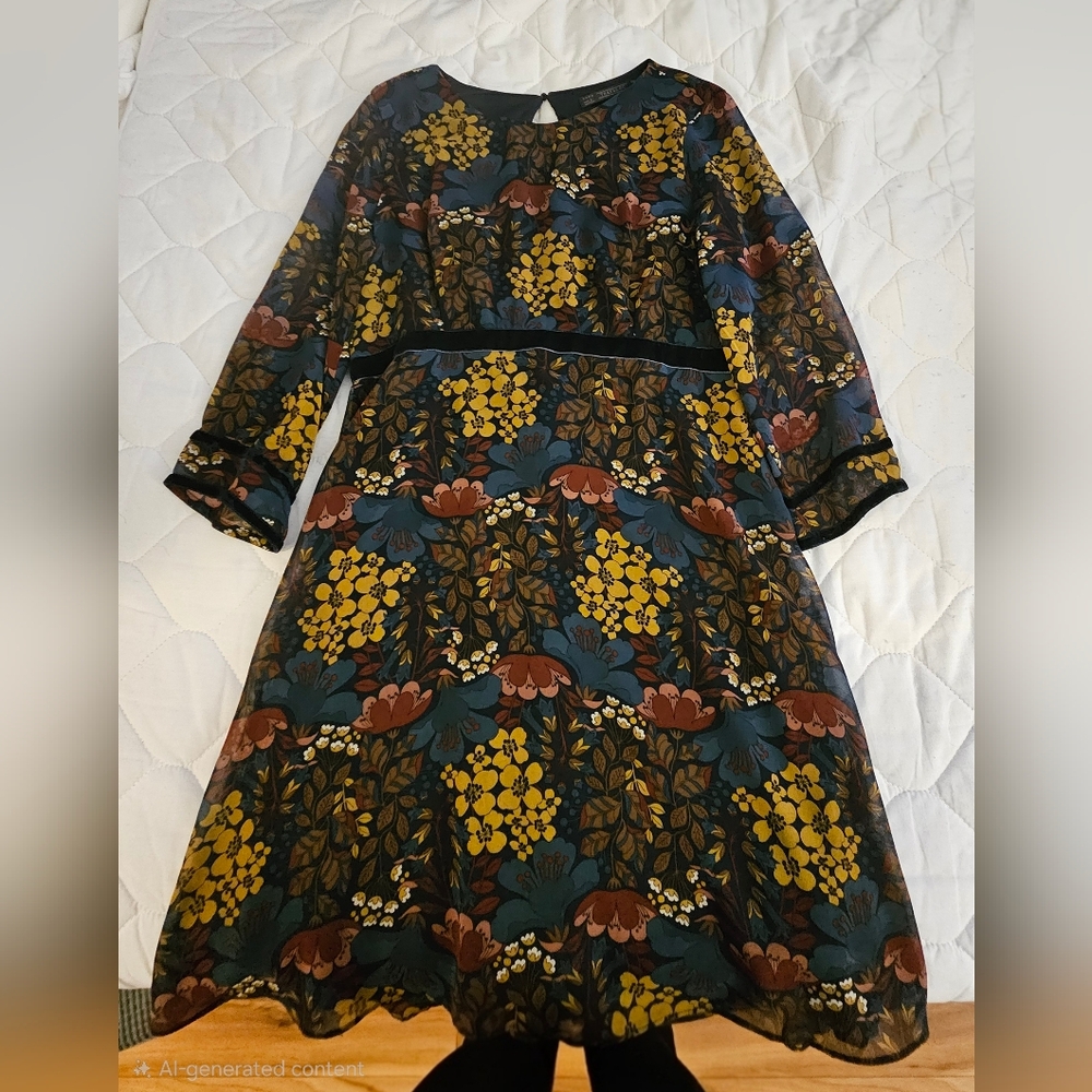 Zara Trafaluc Navy Dress with Floral Accents